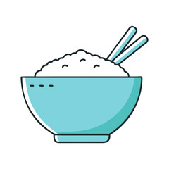 Vector illustration of rice with chopsticks, A vibrant vector illustration of a bowl of steamed rice with chopsticks, ready to be served or enjoyed.
