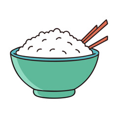 Vector illustration of a bowl of rice, A simple vector illustration of a bowl of steamed rice with chopsticks, ready to be enjoyed.
