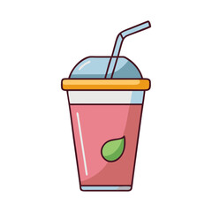 Fruit Smoothie Drink with Leaf Illustration, A vibrant illustration of a fruit smoothie in a cup with a straw, featuring a leaf design on the cup. Clean and fresh.
