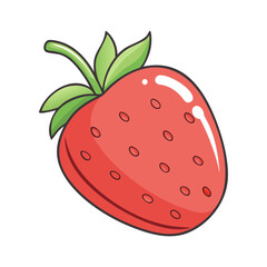 Illustration of a Fresh and Glossy Strawberry, Vector illustration of a fresh, glossy strawberry with vibrant red color and green leaves.
