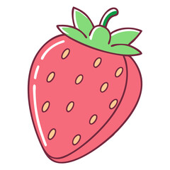 Illustration of a Juicy Fresh Strawberry, Vector illustration of a juicy and fresh strawberry with bright red color and green leaves.
