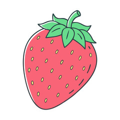 Obraz premium Illustration of a Fresh Ripe Strawberry, Vector illustration of a ripe and fresh strawberry with vibrant red color and green leaves. 