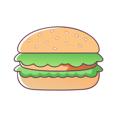 Illustration of a Simple Lettuce Burger, Vector illustration of a simple burger with lettuce and a sesame seed bun.

