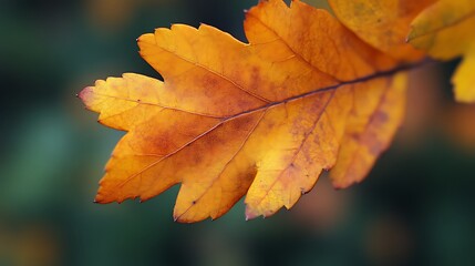 Fototapeta premium A single autumn leaf displays vibrant orange hues