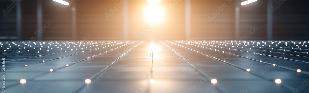 Aufkleber a bright light illuminates a futuristic, reflective surface in a spacious, high-tech environment, cr