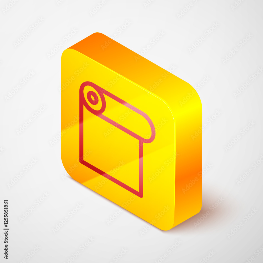 Aufkleber isometric line roll of paper icon isolated on grey background. yellow square button. vector