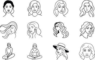 Stylish Womens Line Art Portraits Hair, Faces, and Poses