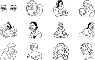 Feminine Beauty Icons SelfCare, Reflection, and Inner Peace