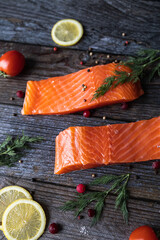 fresh salmon fillet with lemon and herbs