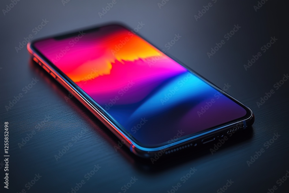 Aufkleber modern mobile phone showcasing a vibrant and colorful abstract pattern on its screen positioned on a