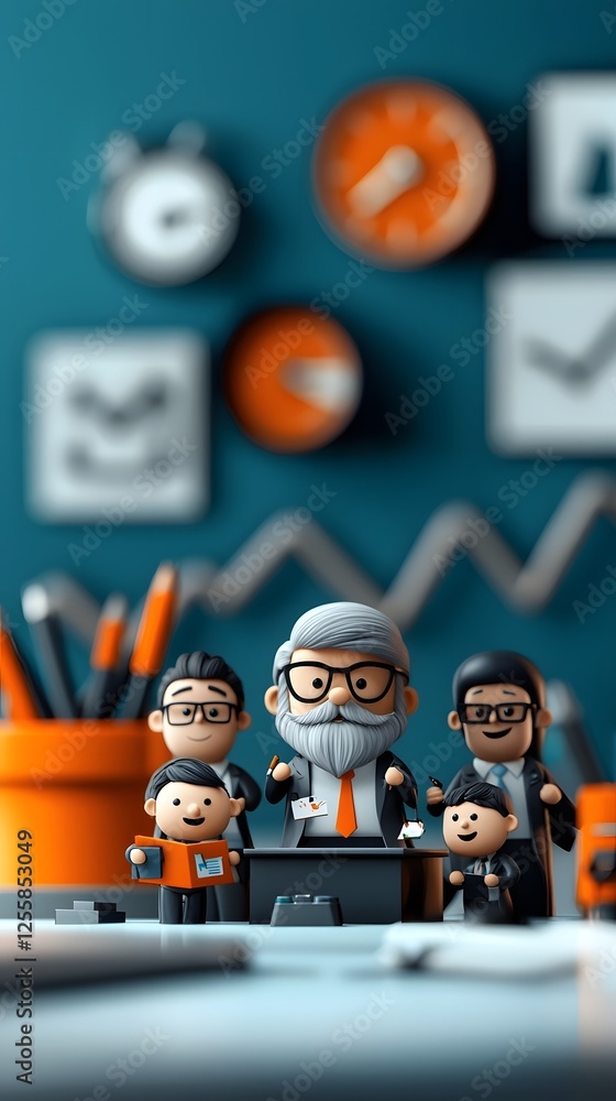 Poster animated 3d business team collaborating and presenting new innovative solutions in a sleek and produ