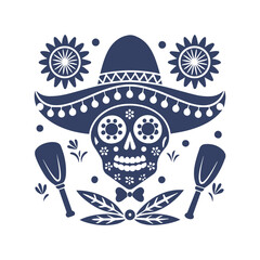 Cinco de Mayo Sugar Skull Silhouette Clipart Vector Illustration