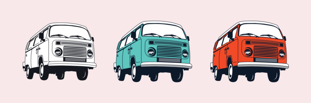 Van vector illustration. Surfing camper van vector. Camper van vector illustration for  print.