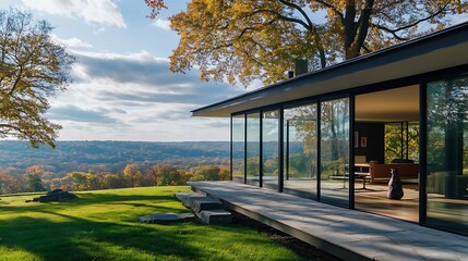 Futuristic Glass House with Panoramic Mountain Views
