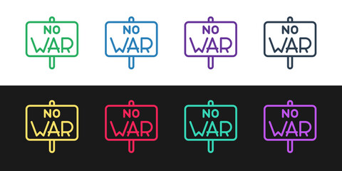 Set line No war icon isolated on black and white background. The peace symbol. Vector