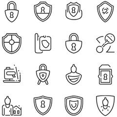 Security and protection line icons collection. Thin outline icons pack. UI icon collection. Set of line web pictogram