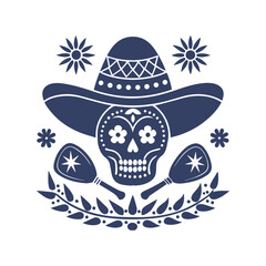 Cinco de Mayo Sugar Skull Silhouette Clipart Vector Illustration