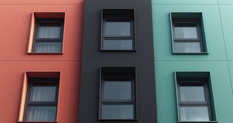 Obraz premium A striking building features vibrant geometric cubes and bold shapes, showcasing modern architectural trends