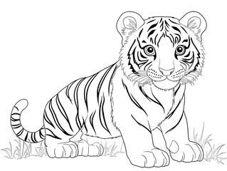 Obraz premium Cute Cartoon Tiger Outline Design for Coloring Book and Kids Activity