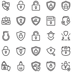 Security and protection line icons collection. Thin outline icons pack. UI icon collection. Set of line web pictogram