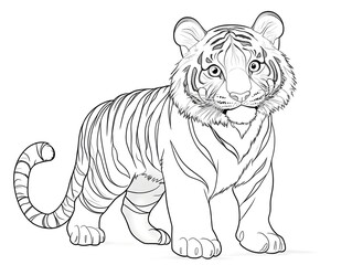 Cute Cartoon Tiger Outline for Kids Coloring and Drawing Activity