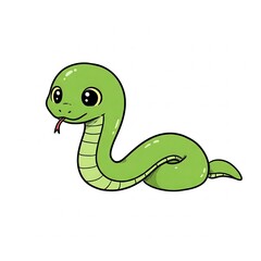 Naklejka premium A cute green snake. White background.