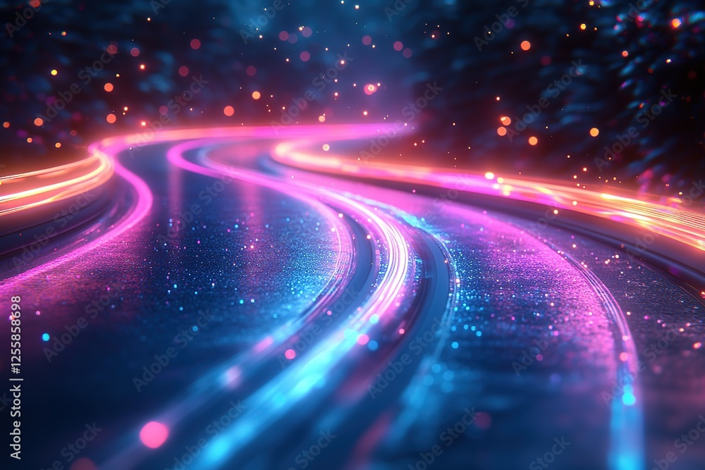Poster vibrant light trails illuminate a futuristic highway at night creating a dynamic and captivating vis