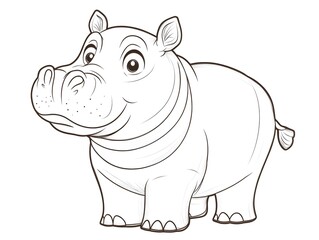 Fototapeta premium Cute Cartoon Hippopotamus Outline for Kid s Coloring and Drawing