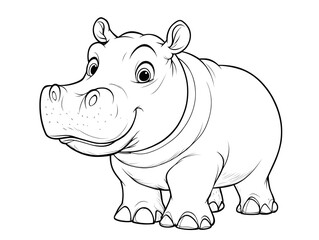 Obraz premium Cute Cartoon Hippopotamus with Blank Outline for Coloring and Creative Activities