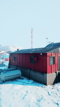 View of old antarctic base at South Pole Station in Antarctica
