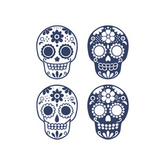 Cinco de Mayo Sugar Skull Silhouette Set Clipart Vector Illustration