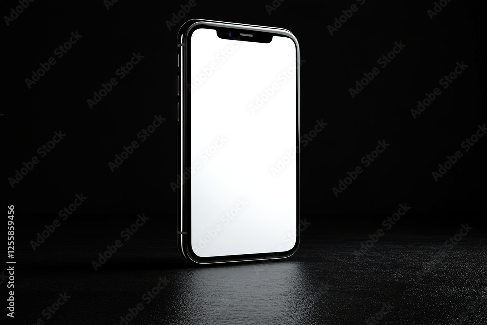 Poster sleek smartphone with a blank white screen reflecting light in a dark elegant setting perfect for ap