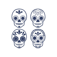 Cinco de Mayo Sugar Skull Silhouette Set Clipart Vector Illustration