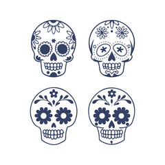 Cinco de Mayo Sugar Skull Silhouette Set Clipart Vector Illustration