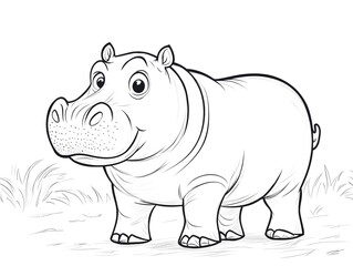 Fototapeta premium Cute Cartoon Hippopotamus with Blank Outline for Kids to Color and Fill