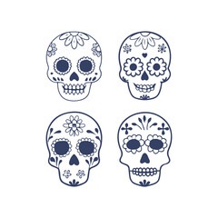 Cinco de Mayo Sugar Skull Silhouette Set Clipart Vector Illustration