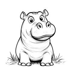 Fototapeta premium Cute Cartoon Hippopotamus with Blank Outline for Kids Coloring Activity