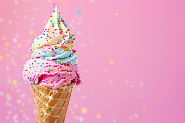 A vibrant and colorful ice cream cone with sprinkle