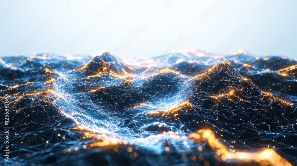Fototapete Dynamic abstract waves digital realm 3d visualization futuristic environment close-up view concept of barebones processing