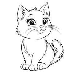 Cute and Adorable Cartoon Cat with Blank Outline for Coloring Activity