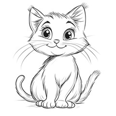 Obraz premium Cute Cartoon Cat Outline for Kids Coloring and Drawing Activities