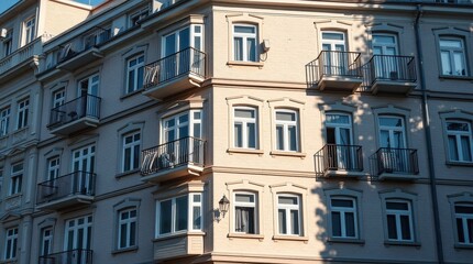 Fototapeta premium Historic apartment building facade for architectural photography, urban exploration blogs, and European travel websites