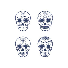 Cinco de Mayo Sugar Skull Silhouette Set Clipart Vector Illustration
