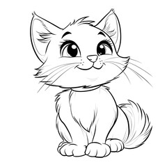 Cute Cartoon Cat with Blank Outline for Kids Coloring Activity