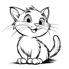 Obraz premium Cute Cartoon Cat with Blank Outline for Coloring Activity