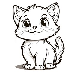 Obraz premium Cute cartoon cat with blank outline for kids to color and decorate