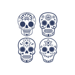Cinco de Mayo Sugar Skull Silhouette Set Clipart Vector Illustration