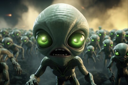 Alien Invasion - A Funny and Cute Concept of Extraterrestrial Invaders as Characters and Creatures in Science Fiction - Powered by Adobe