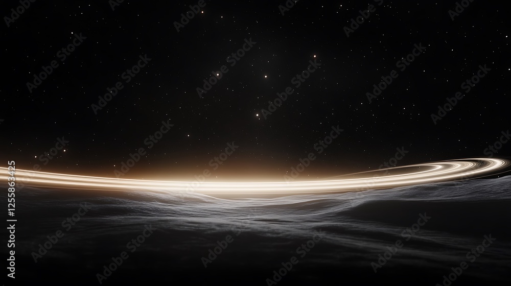 Poster a mesmerizing cosmic scene showcasing a luminous ring, surrounded by distant stars against a dark, e