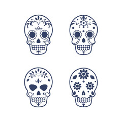 Cinco de Mayo Sugar Skull Silhouette Set Clipart Vector Illustration
